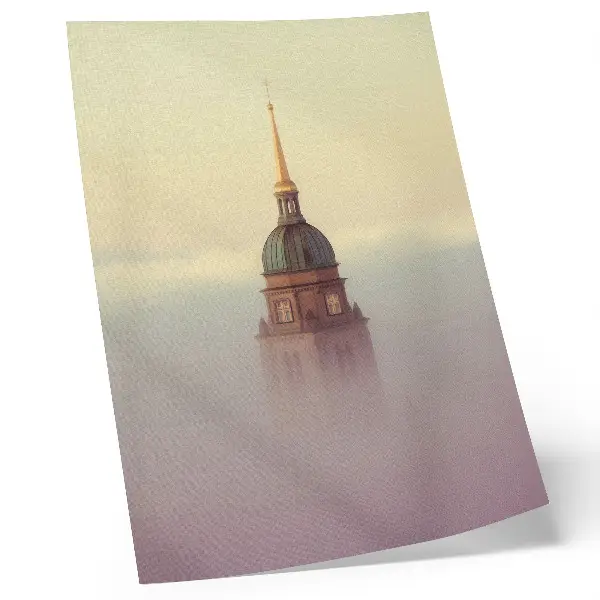 Decoratieve poster toren in de mist met delicate kleuren en een vredige compositie