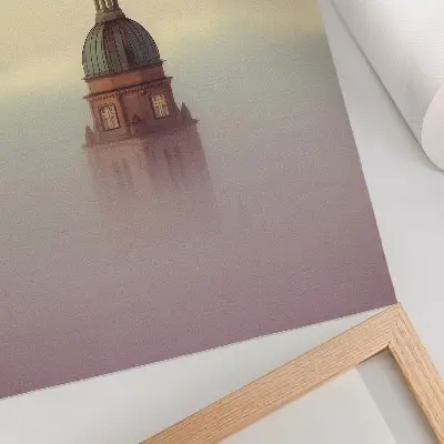 Decoratieve poster toren in de mist met delicate kleuren en een vredige compositie