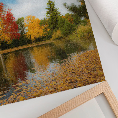 Wandposter Kleurrijke bomen aan het meer, herfststemming