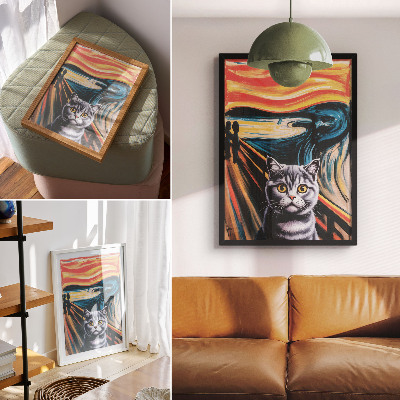 Wandposter Een kat tegen de achtergrond van een expressief landschap.