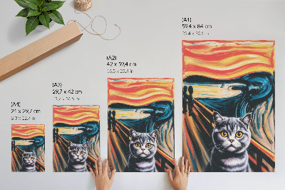 Wandposter Een kat tegen de achtergrond van een expressief landschap.