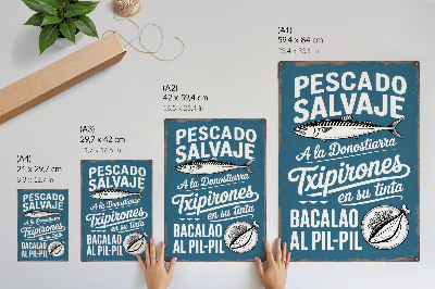 Decoratieve poster Retro vismotief en opschriften op een blauwe achtergrond