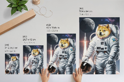 Wandposter Hond in een ruimtepak, ruimteraket, maanoutfit