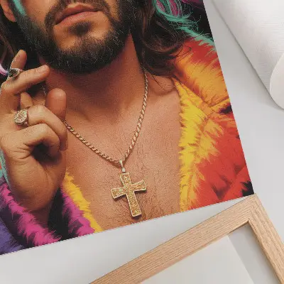 Poster met intense kleuren en contrasterende retropatronen