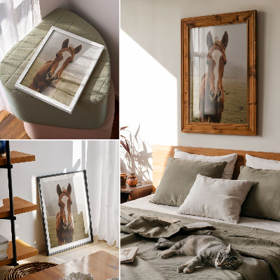 Decoratieve poster Warme bruine tinten en witte paarden in perspectief