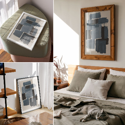 Wandposter Blauwe penseelstreken contrasteren met het moderne.