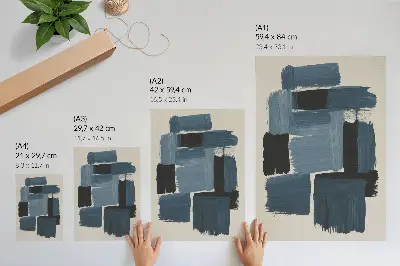 Wandposter met blauwe penseelstreken in een modern contrast