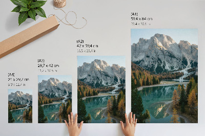 Decoratieve poster Bergen, bos, meer, weerspiegelingen, kleurrijke bomen