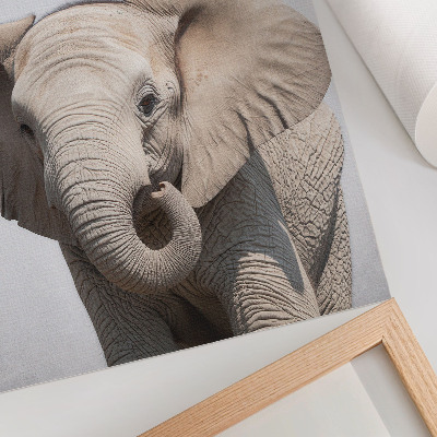 Wandposter Een jonge olifant op een lichte achtergrond