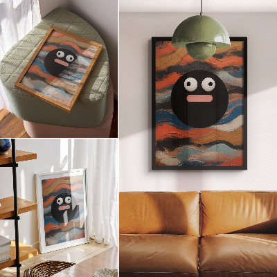 Poster Een zwarte figuur op een kleurrijke achtergrond in een dynamische stijl.