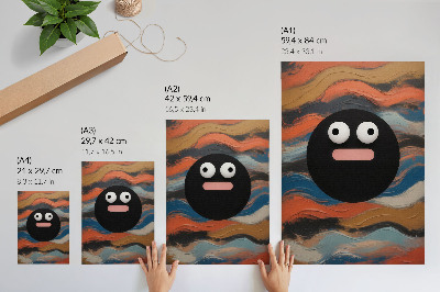 Poster Een zwarte figuur op een kleurrijke achtergrond in een dynamische stijl.