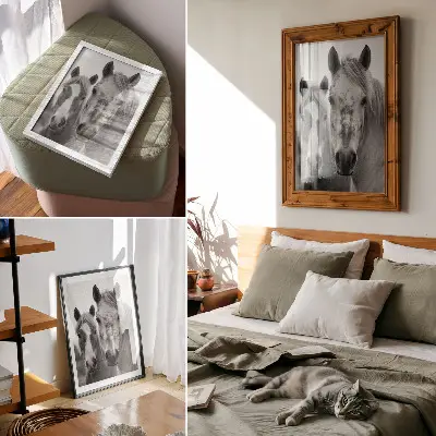 Poster paarden in een elegante zwart-witfoto