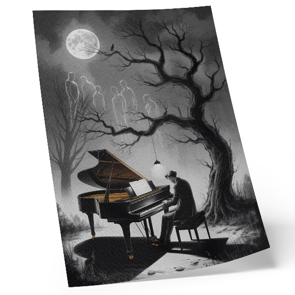 Decoratieve poster Gedempte kleuren, spoken, piano, maan