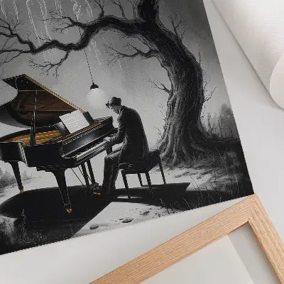 Decoratieve poster met spoken, een piano en een maan in gedempte kleuren