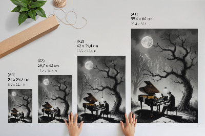 Decoratieve poster Gedempte kleuren, spoken, piano, maan