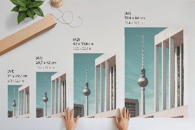 Wandposter Minimalistische toren, moderne gebouwen, blauwe lucht