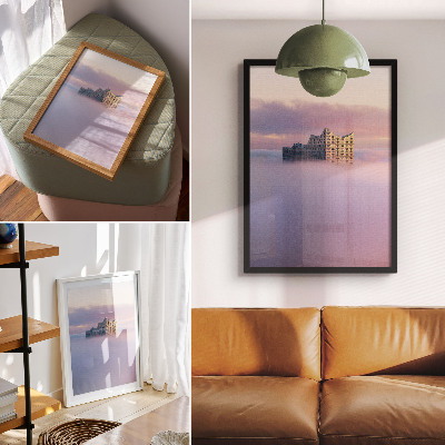 Poster Moderne architectuur omgeven door mist
