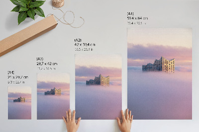 Poster Moderne architectuur omgeven door mist