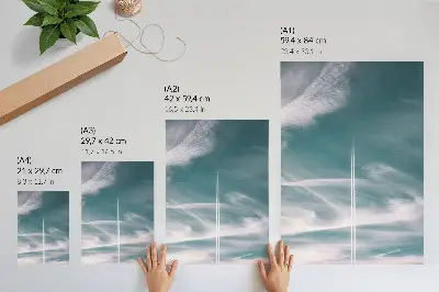 Wandposter met een blauwe lucht, strepen en een gevoel van vrijheid en inspiratie