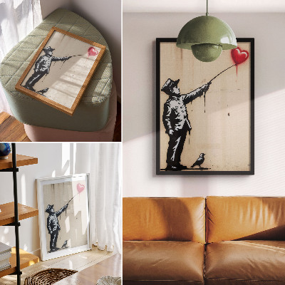 Poster Zwart-wit figuur met een rood hart