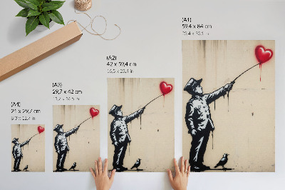 Poster Zwart-wit figuur met een rood hart
