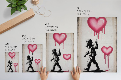 Decoratieve poster Straatkunst met contrasterende harten en figuren