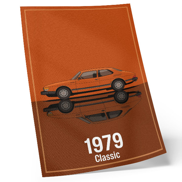 Wandposter Retro auto in oranje vintage stijl met spiegel
