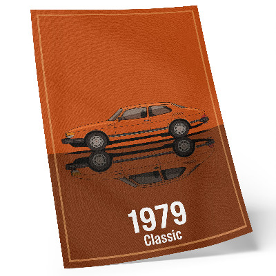 Wandposter Retro auto in oranje vintage stijl met spiegel