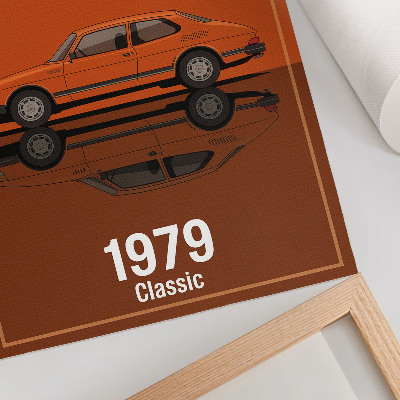 Wandposter Retro auto in oranje vintage stijl met spiegel