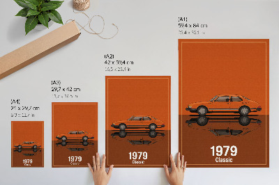 Wandposter Retro auto in oranje vintage stijl met spiegel