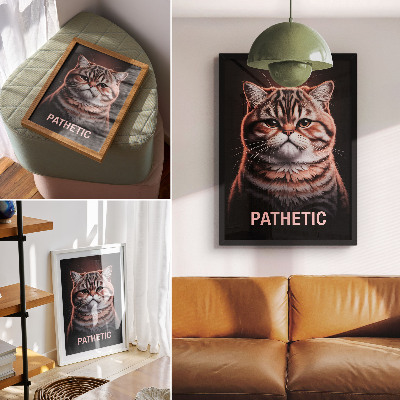Wandposter Portret van een kat met een opvallende vacht en een intense blik.