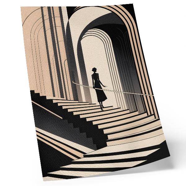 Poster Een figuur op de trap onder de monumentale bogen.