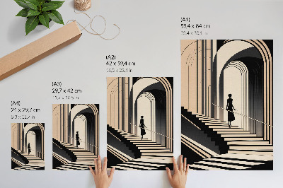 Poster Een figuur op de trap onder de monumentale bogen.