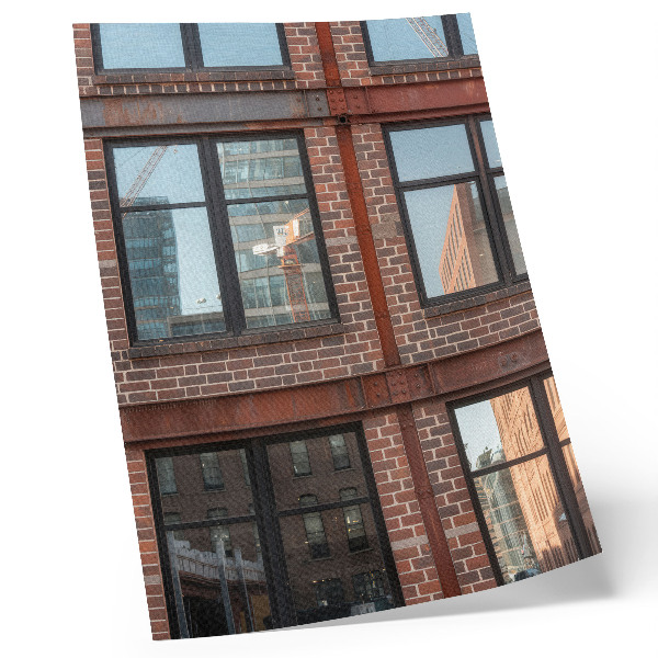Wandposter Bakstenen gevel, moderne reflecties, compositie