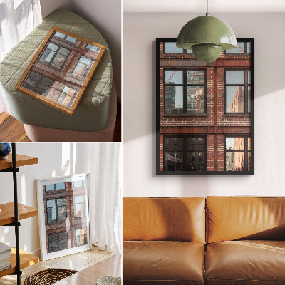 Wandposter Bakstenen gevel, moderne reflecties, compositie