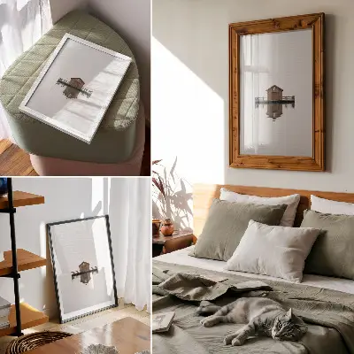 Decoratieve poster minimalistisch houten huisje aan het water