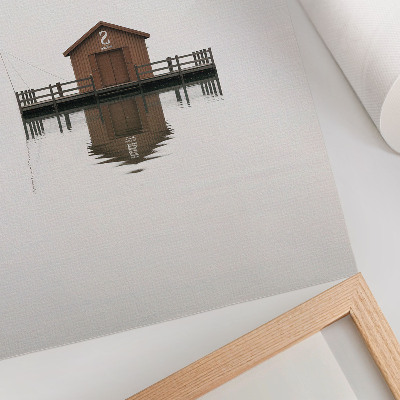 Decoratieve poster Een minimalistisch houten huisje aan het water