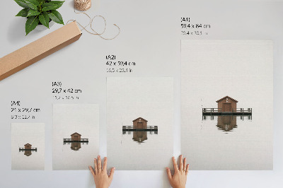 Decoratieve poster Een minimalistisch houten huisje aan het water