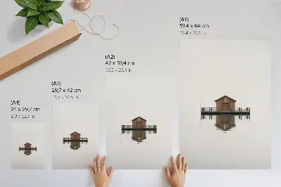 Decoratieve poster minimalistisch houten huisje aan het water