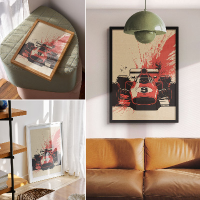 Decoratieve poster Rode en zwarte raceauto in beweging