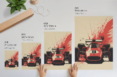 Decoratieve poster Rode en zwarte raceauto in beweging