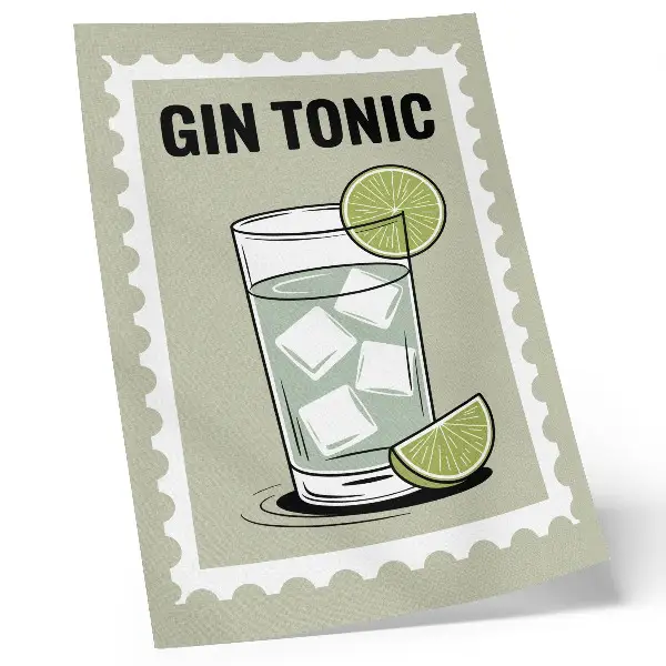 Poster met de inscriptie gin tonic aangevuld met groene en witte elementen