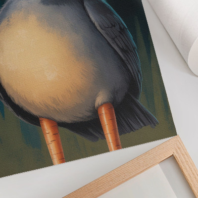 Wandposter Grappige vogel met ongebruikelijke kleuren en een turquoise achtergrond.