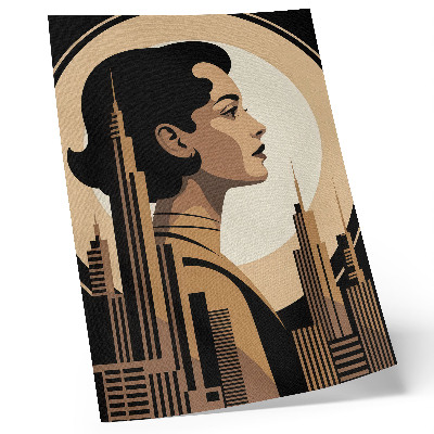 Poster Silhouet van een vrouw omringd door wolkenkrabbers