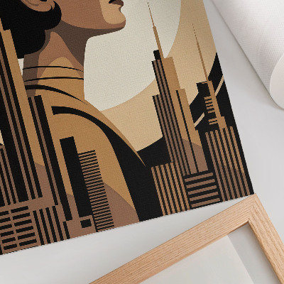 Poster Silhouet van een vrouw omringd door wolkenkrabbers