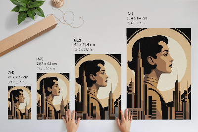 Poster Silhouet van een vrouw omringd door wolkenkrabbers
