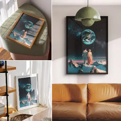 Wandposter ruimte en mensen met een afbeelding van schoonheid en onbegrensde mogelijkheden