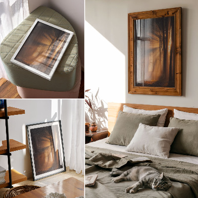 Wandposter Magisch licht, bosbomen, zonnestralen, rust