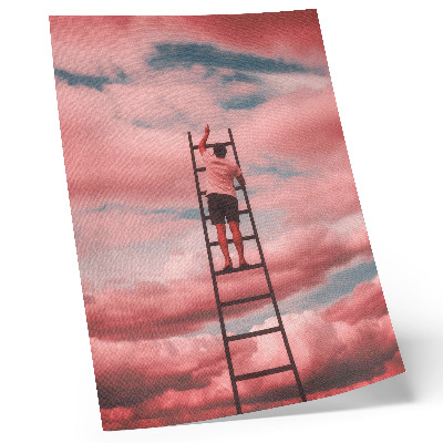 Decoratieve poster Persoon op ladder roze wolken lucht dromen