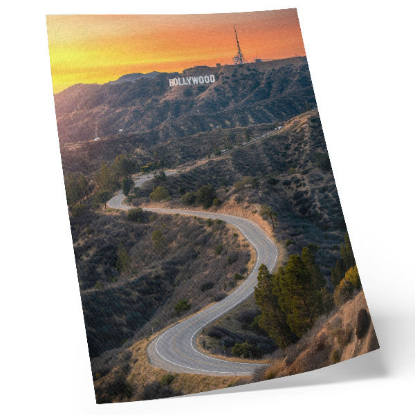 Wandposter Heuvels inscriptie weg zonsondergang dromen